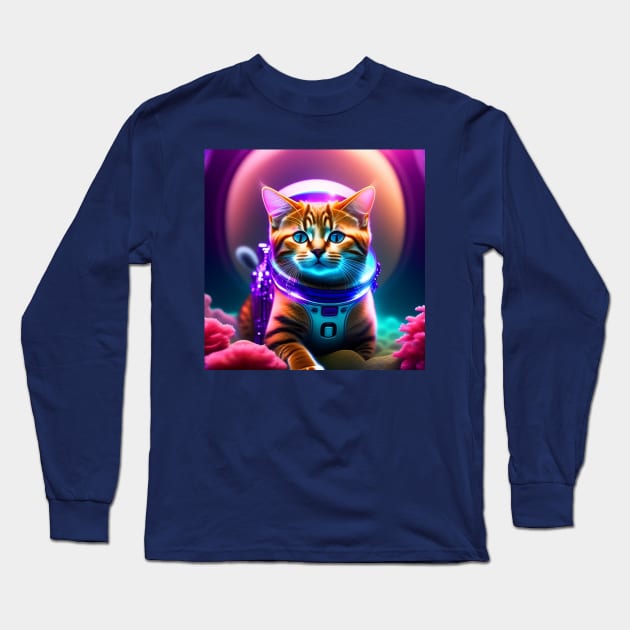 AstroNaut Cat With Halo Long Sleeve T-Shirt by Prints Charming